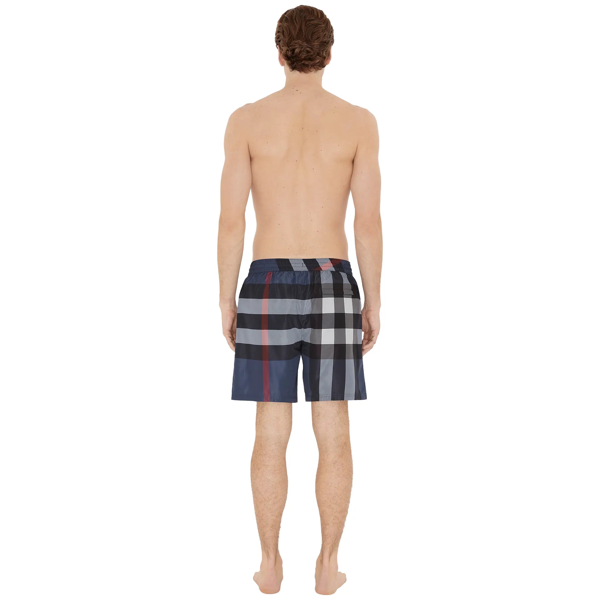 Back View of Burberry Check Carbon Blue Swim Shorts 8013879
